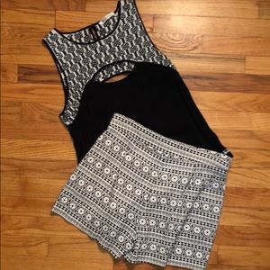 Black @ White Sleeveless Top @ Shorts